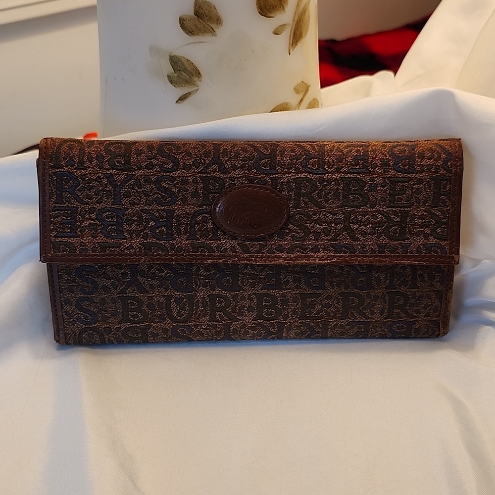 Vintage BURBERRY Folding Leather Cloth Long Wallet